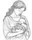 Placeholder: mother with her new born coloring page, full body (((((white background))))), only use an outline., real style, line art, white color, clean line art, white background, Sketch style