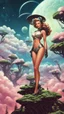 Placeholder: slim Sci-fi pin-up girl on an alien planet of cloud trees