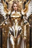 Placeholder: Excellent pose style Facing front Gorgeous Photography Super model Russian as Beautiful Woman Angel Queen Cyborg dressing armor gown luxury Mecha Robo Golden and jewelry,luxury ornaments background