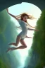 Placeholder: Girl falling off a bridge, top view, long hair, cute, beautiful