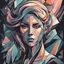 Placeholder: create a wildly imaginative cubist female character illustration with highly detailed facial features , sharply defined, boldly lined, in muted dark pastel colors