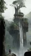 Placeholder: trees with waterfall and rocks with people