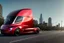 Placeholder: A Tesla 'Semi' (semi truck) is going at a high speed, near the building of the 'Friends' series in New York. (CINEMATIC, WIDE ANGLE LENS, PHOTO REAL)