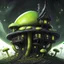 Placeholder: space island mushroom house. black lemon and lime colored. Detailed oil Painting, muted color, fantastical, intricate detail, splash screen, hyperdetailed, insane depth, concept art, 8k resolution, trending on artstation