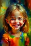 Placeholder: an expressive painting of 5 years old beautiful girl smiling painting, we might see a companion with features of absolute enlightenment and joy, blended with warmth and deep gratitude . Perhaps her face expresses emotion and love with eyes radiating confidence and faith.