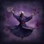 Placeholder: Hyper Realistic Sufi Whirling with Purple & Maroon, Islamic Sufi Rustic Grungy navy-blue Patterned-Background at night with black fog & mini feathers around