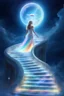 Placeholder: fantastic,Beautiful woman, stairway to heaven whit rainbow, ufos futuriste tres beau