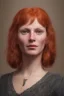 Placeholder: Woman 90 anni, cute, beautiful, orange hair, two braids, wild bangs, blue eyes, big eyes, freckles, long eyelashes, pink lipstick, thin lips, small nose, Gillian from Practical Magic, 8k resolution concept art portrait by Greg Rutkowski