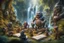 Placeholder: book cover oil painting of archeologists discovering woodland creatures in Rivendell worshipping big fat alien troll statues with many head and idols like from a myth or legend, on a strange planet with weird colors and waterfalls, bokeh like f/0.8, tilt-shift lens 8k, high detail, smooth render, down-light, unreal engine, prize winning