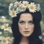 Placeholder: Priscilla presley, black hair, beehive, big blue eyes, daisies, crochet,autochrome