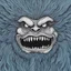 Placeholder: Black pen drawing of a pissed angry smiling Frightening scary violent blue monster