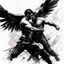 Placeholder: [art by Russ Mills with rough lines, expressive motion] Jacob wrestling with angel