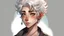 Placeholder: animated androgynous masc teen with short curly fluffy silver hair and piercings