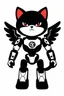 Placeholder: little cat robot black and white with warrior armour and wings of steel, cartoon model fashion