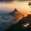 Placeholder: Christ the Redeemer, sunset, rainbow sunset, waterfall, palms, twigs, spring, sunset rainbow, bridge flying birds, unreal engine 5, cinematic lighting, realistic, hyper detailed, 8k, octane render, cinema 4d