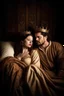 Placeholder: A king and queen both beautiful innocently on the bed about to go to sleep