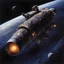 Placeholder: Chris Foss Huge tube spacecraft , , infinite black space background, 35 mm focal length