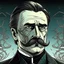 Placeholder: Futuristic, cyberpunk implants, Friedrich Nietzsche, Friedrich Nietzsche mustache, Comic style