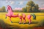 Placeholder: Big pink plastic toy horse.19th painting