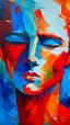 Placeholder: abstract painting of a man’s face in bold red, orange, and blue tones, dynamic brush strokes, ocean background hinted through color layers, expressive and elegant modern art, oil paint texture, --ar 4:5 --v 6 --style raw --quality 2
