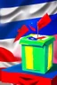 Placeholder: painting of an election in a nation between the Red Party, Blue Party, yellow Party, Green Party and Pink Party
