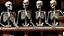 Placeholder: Partial hallucination. Six images of skeletons on a piano