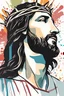 Placeholder: Casual painting style with abstract, whimsical and simplified stroke, Jesus Christ drawn with a raw line, some dotted colored spots in the background. The Crown of Thorns, diadem of sacrifice that adorns the forehead of Jesus the Redeemer,