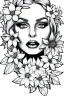 Placeholder: hyper detailed, black and white, thick line, coloring book illustration, lineart, stunningly beautiful woman in flowers