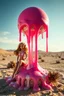 Placeholder: Time melting like bubble gum ice cream, barbie dolls dripping, surreal desert landscape