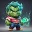 Placeholder: chibi cute caricature of Hulk as a 1980's clown, surrounded by will-o'-the-wisp, elegant, close wiew, dynamic pose, photorealistic rendering --ar 2:3 --stylize 500 --v 6