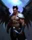 Placeholder: Batman, barbarian, dnd character, shoulders and head, angelic wings clima soleado