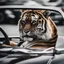 Placeholder: animal. a tiger driving a sport car. photographic.