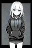 Placeholder: thoughtful girl in a loose sweatshirt, line arts, greyscale,