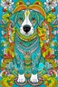 Placeholder: , Design an eye-catching cover for a coloring book featuring a friendly full body dog, full body colored, Inside the dog colored , create intricate colored,mandala patterns for, full colored page, full, colored, colored backround