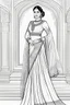 Placeholder: Coloring page for adults of a elegant fashion model woman wearing hindi dress, dynamic poses, full body portrait, thick and clean lines, clean details, no-color, no-turban, , non background, non color, non shading, no-grayscale, dynamic poses, full body portrait, thick and clean lines, clean details, no-color, no-turban, , non background, non color, non shading, no-grayscale