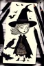 Placeholder: Witch, playing with crows, black cat, perfect iris, ink and pencil, style Tintin