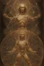 Placeholder: Human – Language – Computer. Leonardo da Vinci's Vitruvian man against the background of the matrix and the crumbling ones and zeroes. close-up of the surrounding area. Solid science fiction, high resolution