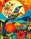 Placeholder: A Birds and Flowers, Kids can have fun the different patterns and designs on the body. Design with a bird standing on a branch in a grassy meadow with mountains. in the background." with bright and happy colors. and whimsical decorations. in vibrant hues