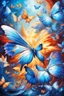 Placeholder: vibrant psychedelic oil painting image, airbrush, 64k, cartoon art image of background BLUE and WHITE BUTTERFLIES , futurism style