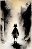 Placeholder: The nightmare kid with shapeless head walks in the streets, illustration by Stephen Gammell