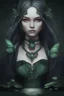 Placeholder: Dark green hair, elven crown emerald Water lilies long hair lotus night Fairy princess rapunzel hair queen crown dragonflies fireflies elven tiara flowers fairy wings gothic dark green