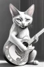 Placeholder: One single mature Siam cat, friendly, playing guitar, vienna, sunny day, perfect iris, model style, hyper realistic, extremely accurate, delicate, extremely detailed, Graphic novel style, wide-angle, open aperture, superfine pencil