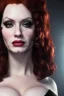 Placeholder: Christina Hendricks as evil queen in black leather gown, feminie, angry, stern look on her face, volouptous, busty, cleavage, emperious, mature unreal 5, octane render,cinema4d, dynamic lighting, dramatic lighting, 4k, redshift render, highly detailed, hyper realistic, in space