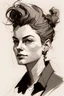 Placeholder: Portrait sketch of androgynous masculine woman with messy swept back manly hair