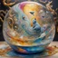 Placeholder: joy cats and harmony bird dreamscape in a tranculent glass bowl placed in a fontaine with smooth swirling water, many bright colorful details, golden lines, Sprinkle alcohol ink effects, Salvador Dali collaboration, flowing composition, pearls en beads, swirling effect