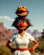 Placeholder: waitress woman with monster muppet mask that covers her entire head, retro style, Sesame Street style, smooth, unreal engine 5, god lights, ray tracing, RTX, lumen lighting, ultra detail, volumetric lighting, 3d.