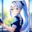 Placeholder: Clear focus, 8k, high quality, detailed, beautiful lighting, vibrant colors, white long hair, vibrant blue eyes, girl, maid, ponytail,