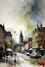 Placeholder: Nottingham cityscape by alvaro catagnet, minimalist loose drippy wet watercolour