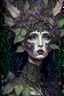 Placeholder: beautiful Forest fairy shaaism voidcore lady portrait, adorned with textured leaves and botanical floral palimpsest art nouveau floral ribbed and berry ribbed armour in the embossed woods background , wearing forest floral and leaves fairy art nouveau dcaent goth mineral stone headdress, organic bio spinal ribbed detail of full art nouveau floral backgreong extremely detailed hyperrealistic concept art