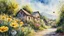 Placeholder: watercolor, impressionism, byzantine alcohol oil painting of a village, bee on a flower close up, 32k resolution, hyper detail, fine details, fine rendering, airbrush strokes, 8k concept art, hyper detail, intricate detail